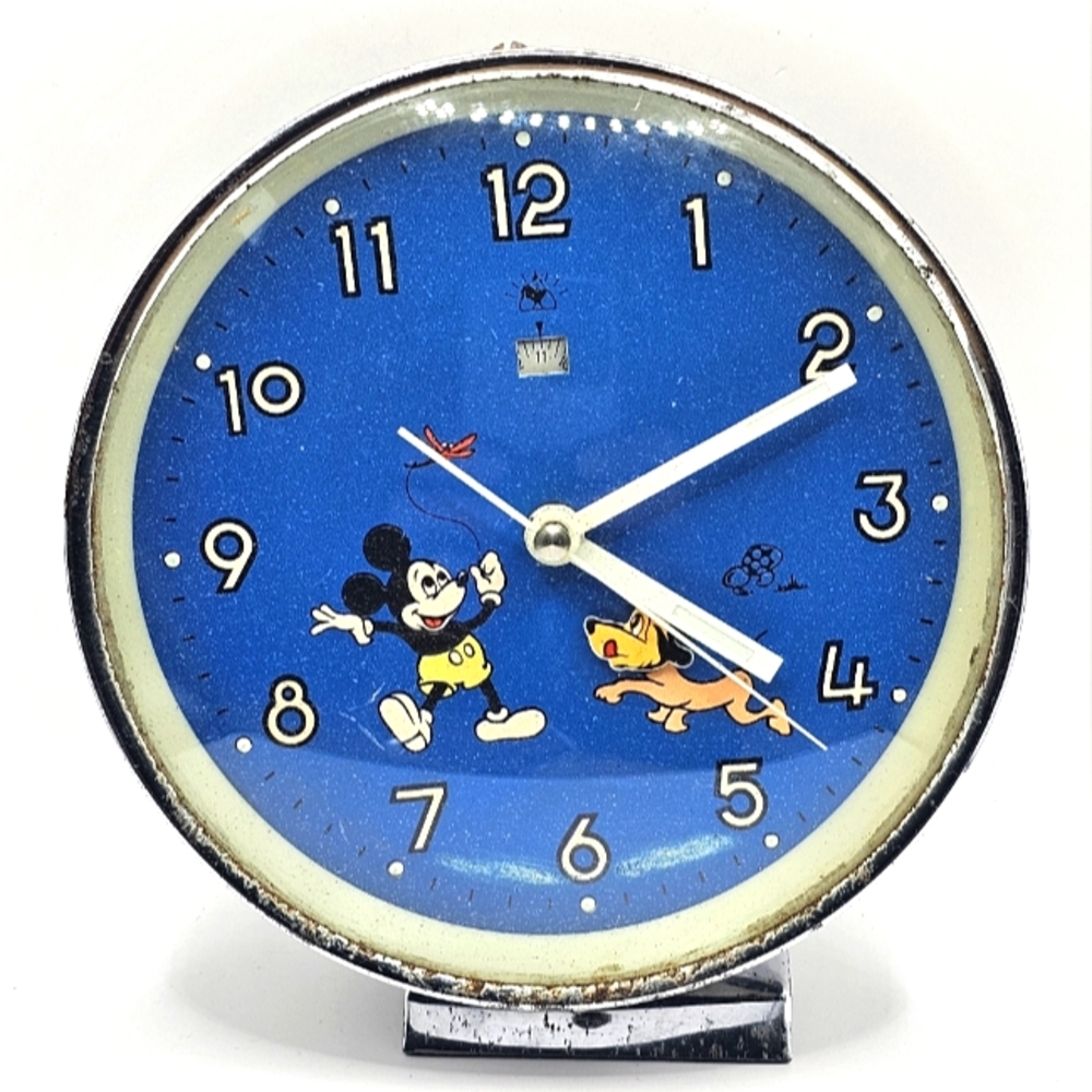 1970's Vintage & Rare Animated Mickey & Pluto Alarm Clock Working